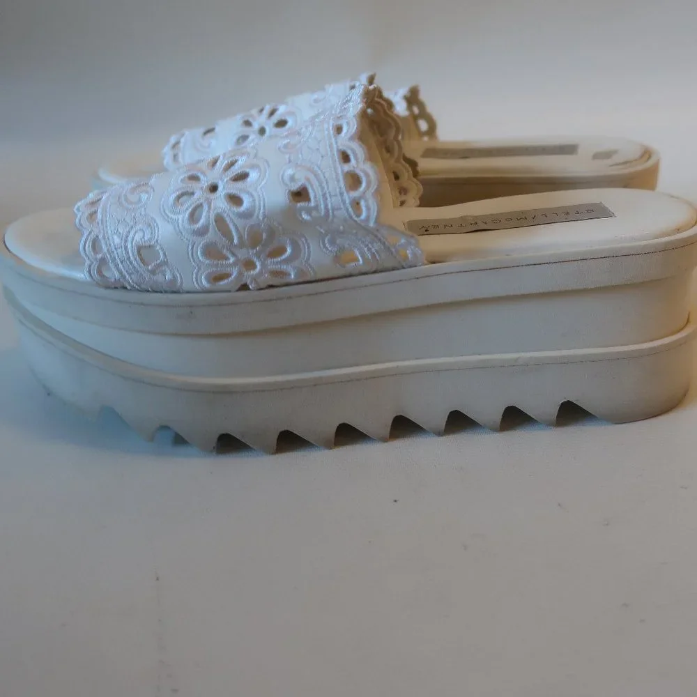 WOMENS STELLA MCCARTNEY WHITE EYELET PLATFORM SANDAL SLIDES 36.5 US/6.5 * - Picture 6 of 10